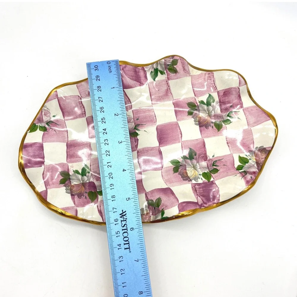 Retired MacKenzie-Childs Rose Petal Salt Pepper‎ Shakers with Tray Pink Floral